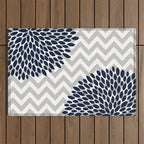 Chevron Floral Modern Navy and Grey Outdoor Rug Gallery Image 1