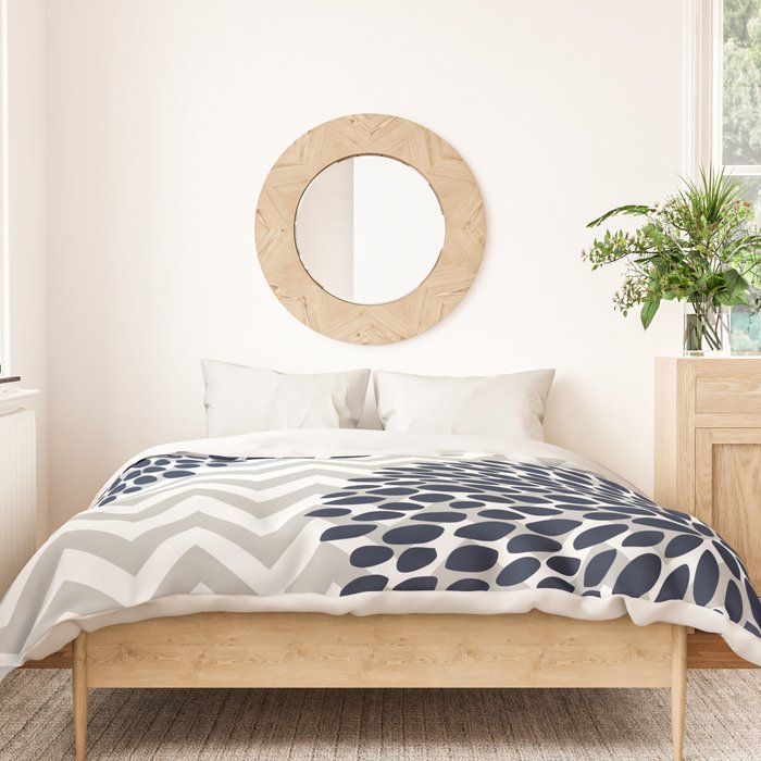 Chevron Floral Modern Navy and Grey Duvet Cover Gallery Image 3