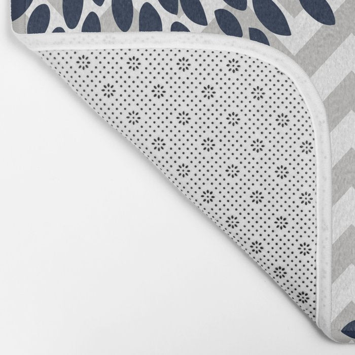 Chevron Floral Modern Navy and Grey Bath Mat Gallery Image 2
