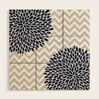 Chevron Floral Modern Navy and Grey Wood Wall Art Gallery Image 1