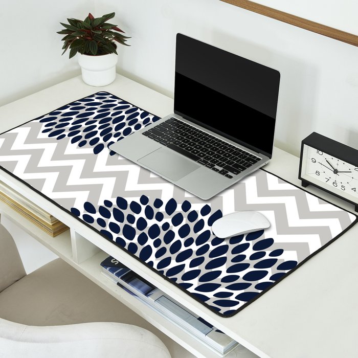 Chevron Floral Modern Navy and Grey Desk Mat Gallery Image 2