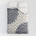 Chevron Floral Modern Navy and Grey Duvet Cover Gallery Image 6