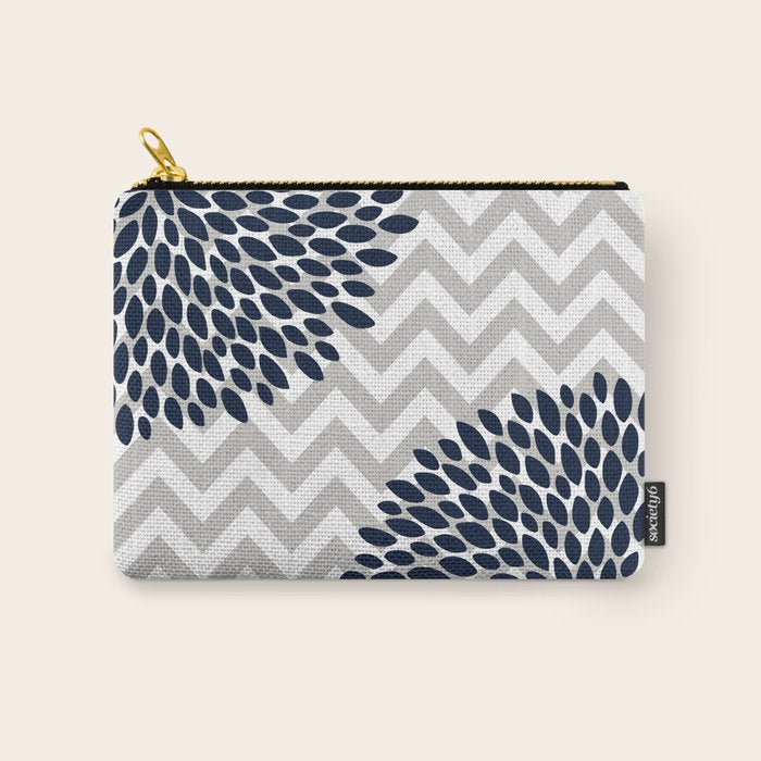Chevron Floral Modern Navy and Grey Carry All Pouch Gallery Image 1