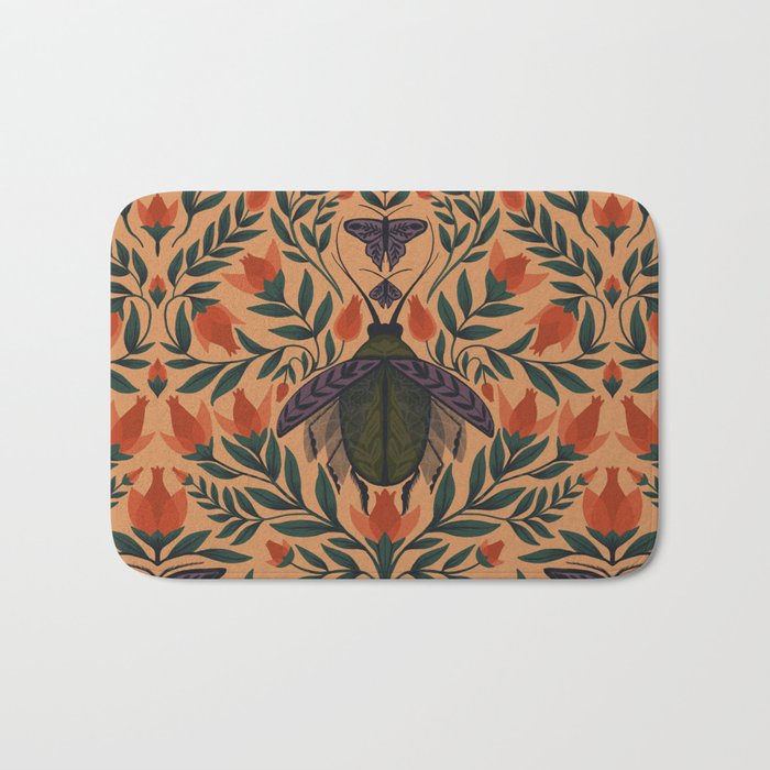Beetle and Butterfly Botanical Design Bath Mat Gallery Image 1