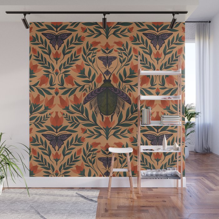 Beetle and Butterfly Botanical Design Wall Mural Gallery Image 1