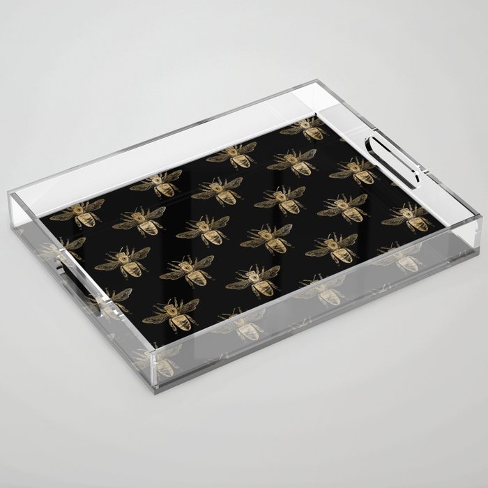 Vintage Gold Honey Bee Black Pattern Acrylic Tray Gallery Image 1