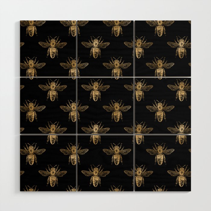 Vintage Gold Honey Bee Black Pattern Wood Wall Art Gallery Image 1