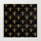 Vintage Gold Honey Bee Black Pattern Wood Wall Art Gallery Image 1