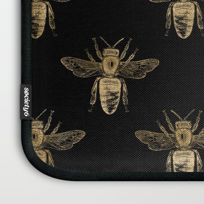Vintage Gold Honey Bee Black Pattern Laptop Sleeve Gallery Image 3