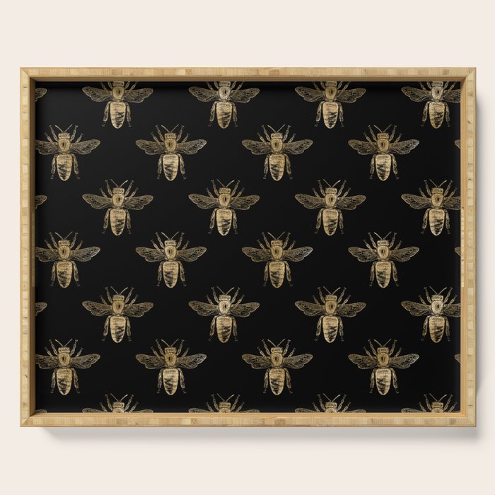 Vintage Gold Honey Bee Black Pattern Serving Tray Gallery Image 1