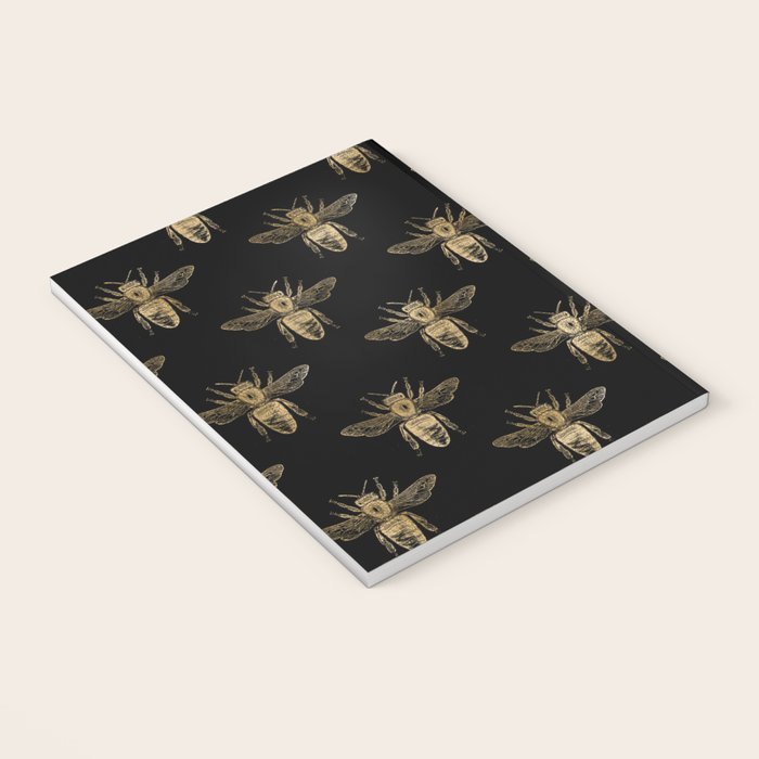 Vintage Gold Honey Bee Black Pattern Notebook Gallery Image 3