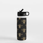 Vintage Gold Honey Bee Black Pattern Water Bottle Gallery Image 1