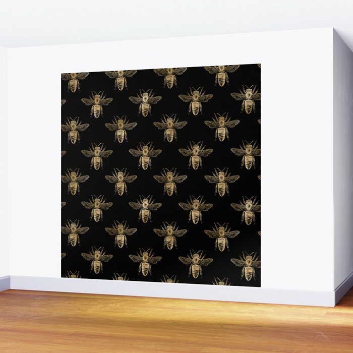 Vintage Gold Honey Bee Black Pattern Wall Mural Gallery Image 2