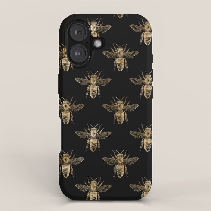 Vintage Gold Honey Bee Black Pattern iPhone Case Gallery Image 1