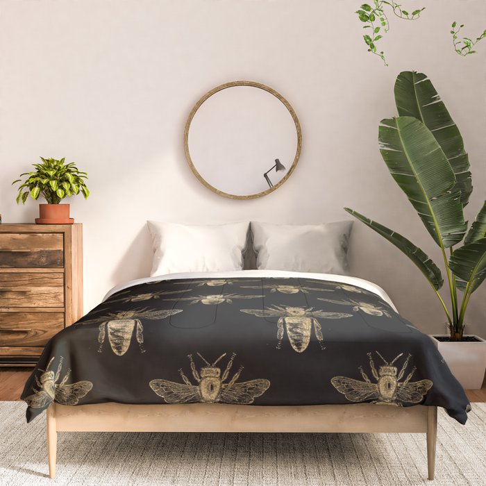 Vintage Gold Honey Bee Black Pattern Comforter Gallery Image 3