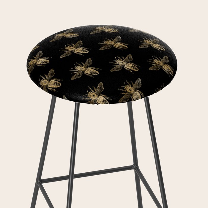 Vintage Gold Honey Bee Black Pattern Stool Gallery Image 2
