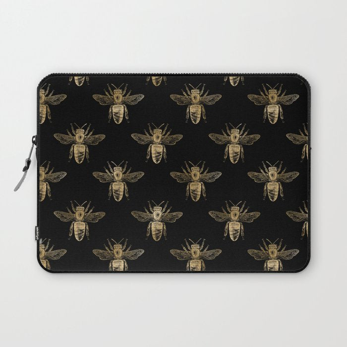 Vintage Gold Honey Bee Black Pattern Laptop Sleeve Gallery Image 1