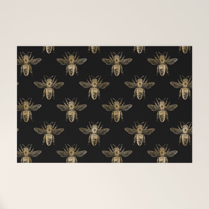 Vintage Gold Honey Bee Black Pattern Welcome Mat Gallery Image 1