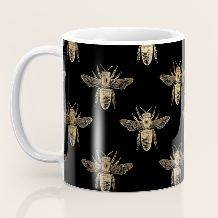 Vintage Gold Honey Bee Black Pattern Coffee Mug Gallery Image 3