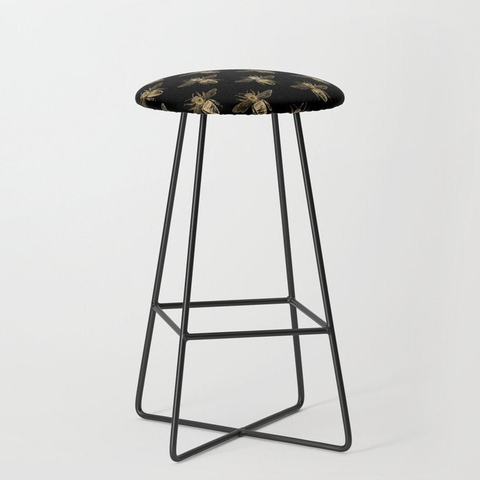 Vintage Gold Honey Bee Black Pattern Stool Gallery Image 1