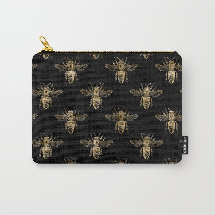 Vintage Gold Honey Bee Black Pattern Carry All Pouch Gallery Image 1