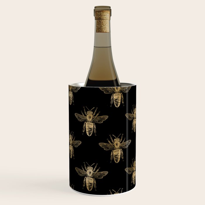 Vintage Gold Honey Bee Black Pattern Wine Chiller Gallery Image 1