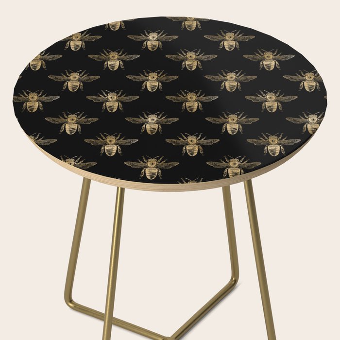 Vintage Gold Honey Bee Black Pattern Side Table Gallery Image 2