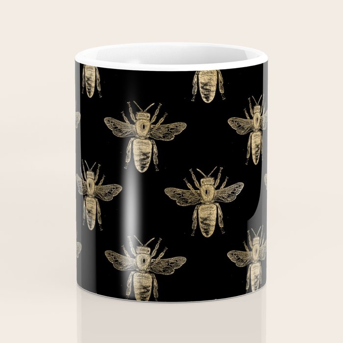 Vintage Gold Honey Bee Black Pattern Coffee Mug Gallery Image 4