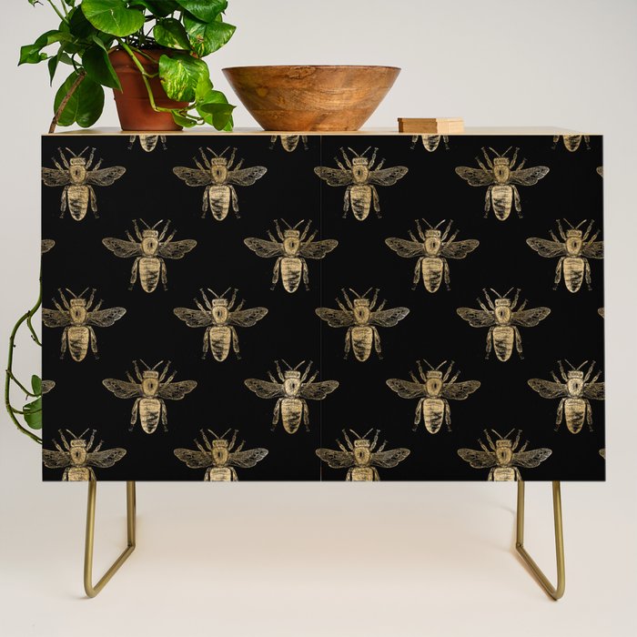 Vintage Gold Honey Bee Black Pattern Credenza Gallery Image 1
