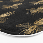 Vintage Gold Honey Bee Black Pattern Bath Mat Gallery Image 3