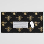 Vintage Gold Honey Bee Black Pattern Desk Mat Gallery Image 1