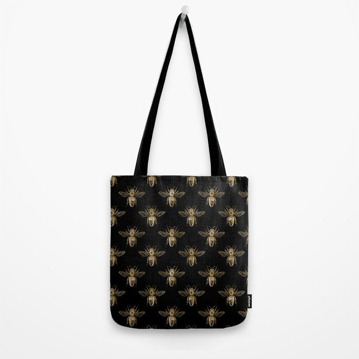Vintage Gold Honey Bee Black Pattern Tote Bag Gallery Image 2