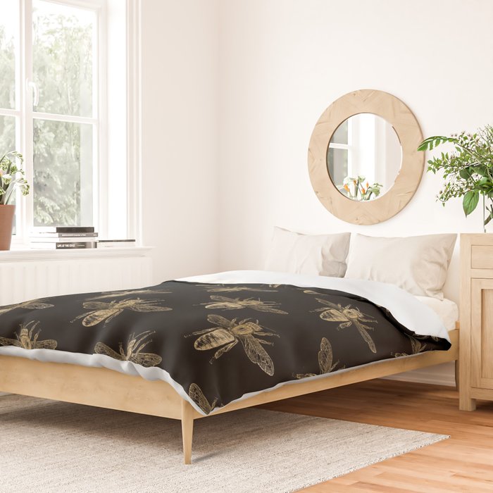 Vintage Gold Honey Bee Black Pattern Duvet Cover Gallery Image 2