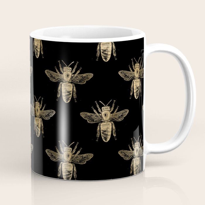Vintage Gold Honey Bee Black Pattern Coffee Mug Gallery Image 1