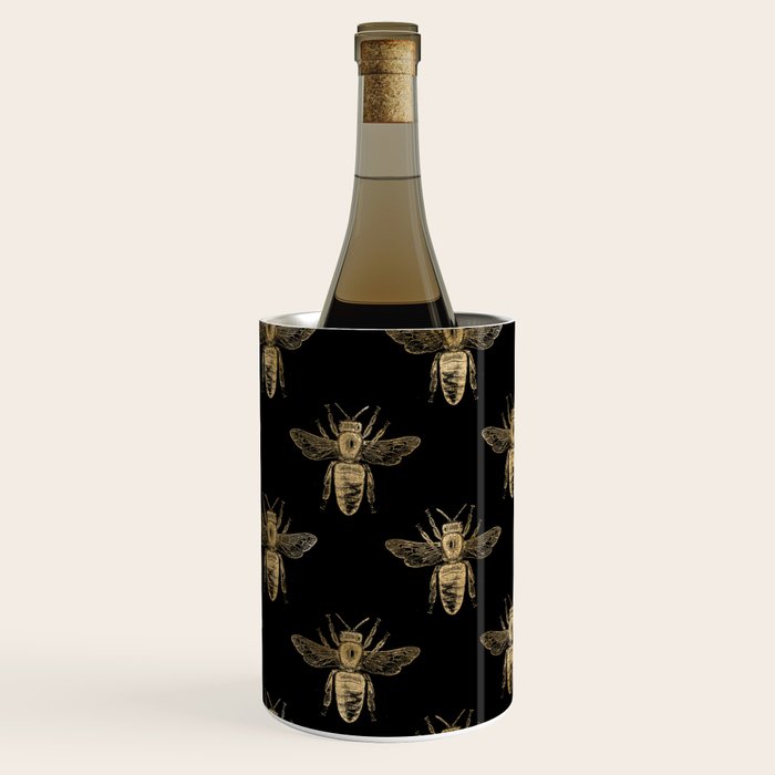 Vintage Gold Honey Bee Black Pattern Wine Chiller Gallery Image 2