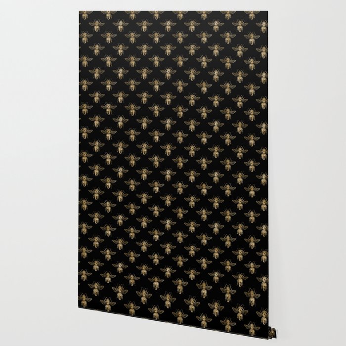 Vintage Gold Honey Bee Black Pattern Wallpaper Gallery Image 2