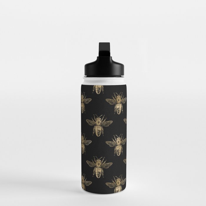 Vintage Gold Honey Bee Black Pattern Water Bottle Gallery Image 3