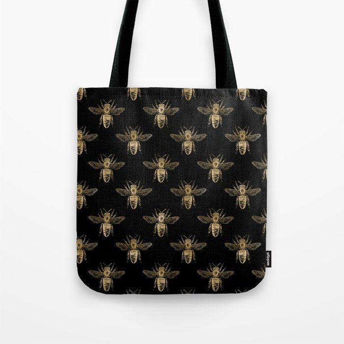 Vintage Gold Honey Bee Black Pattern Tote Bag Gallery Image 1