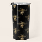 Vintage Gold Honey Bee Black Pattern Travel Mug Gallery Image 3