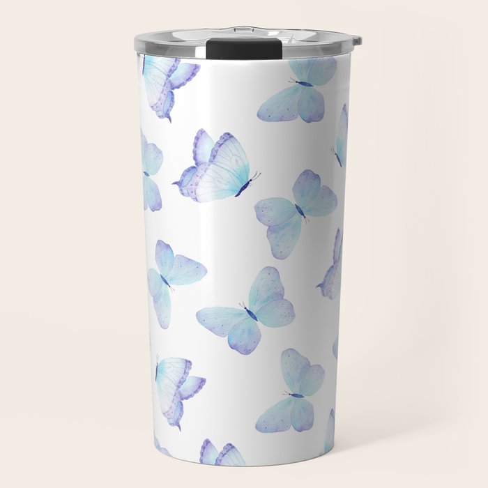 Lilac aqua blue watercolor hand painted butterfly Travel Mug Gallery Image 1