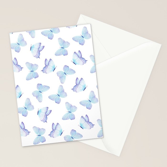 Lilac aqua blue watercolor hand painted butterfly Stationery Card Gallery Image 2