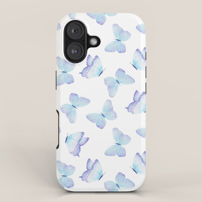 Lilac aqua blue watercolor hand painted butterfly iPhone Case Gallery Image 1