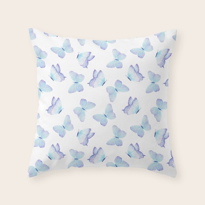 Lilac aqua blue watercolor hand painted butterfly Throw Pillow Gallery Image 1