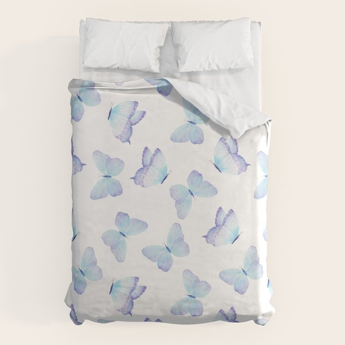 Lilac aqua blue watercolor hand painted butterfly Duvet Cover Gallery Image 1