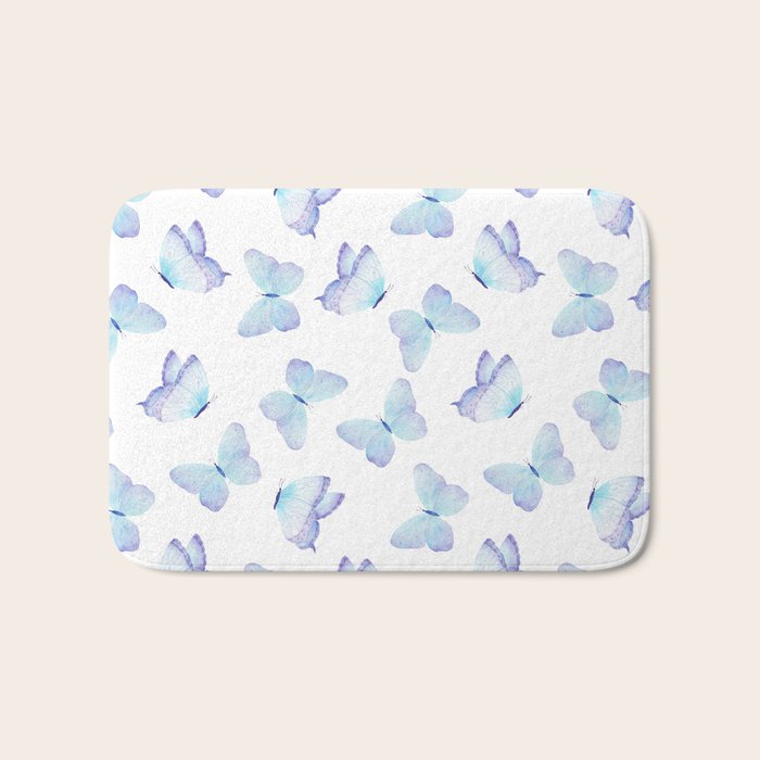 Lilac aqua blue watercolor hand painted butterfly Bath Mat Gallery Image 1