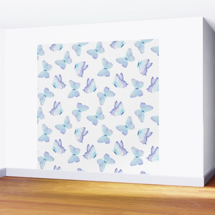 Lilac aqua blue watercolor hand painted butterfly Wall Mural Gallery Image 2