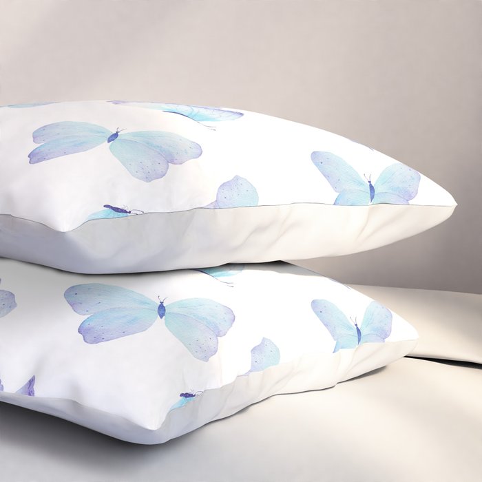 Lilac aqua blue watercolor hand painted butterfly Pillow Sham Gallery Image 3