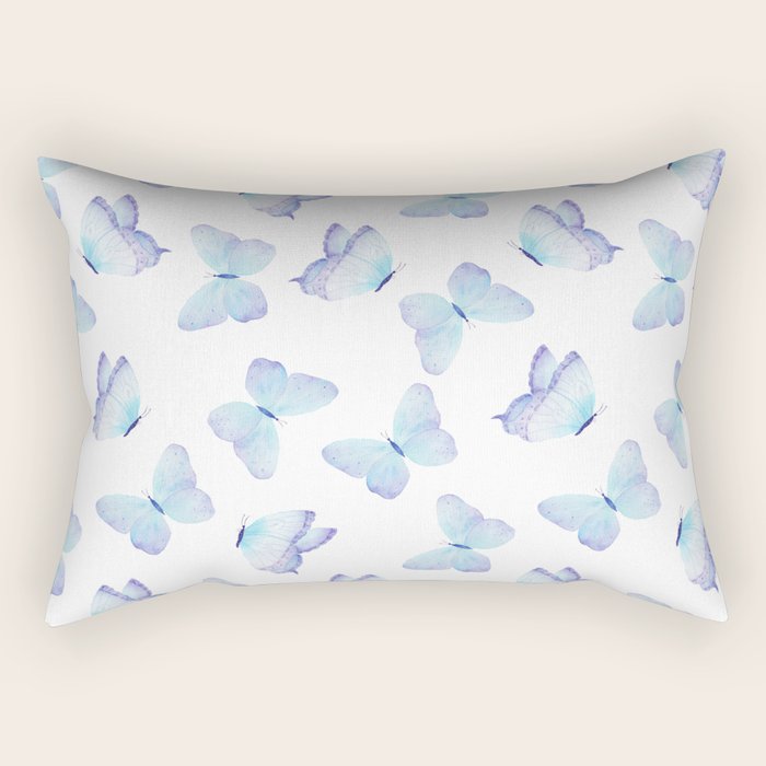 Lilac aqua blue watercolor hand painted butterfly Rectangular Pillow Gallery Image 2