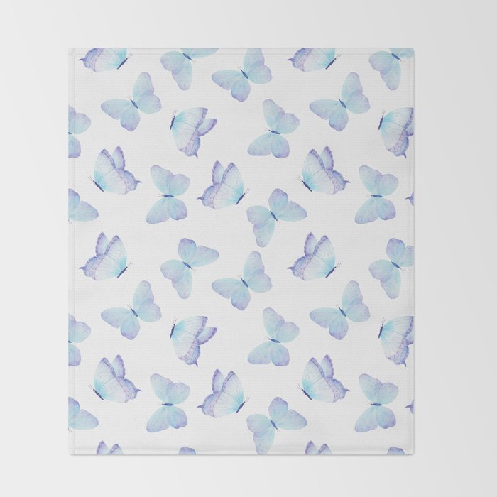 Lilac aqua blue watercolor hand painted butterfly Throw Blanket Gallery Image 2