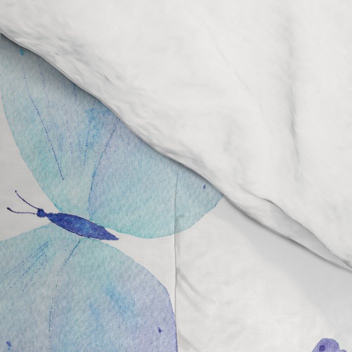 Lilac aqua blue watercolor hand painted butterfly Comforter Gallery Image 4